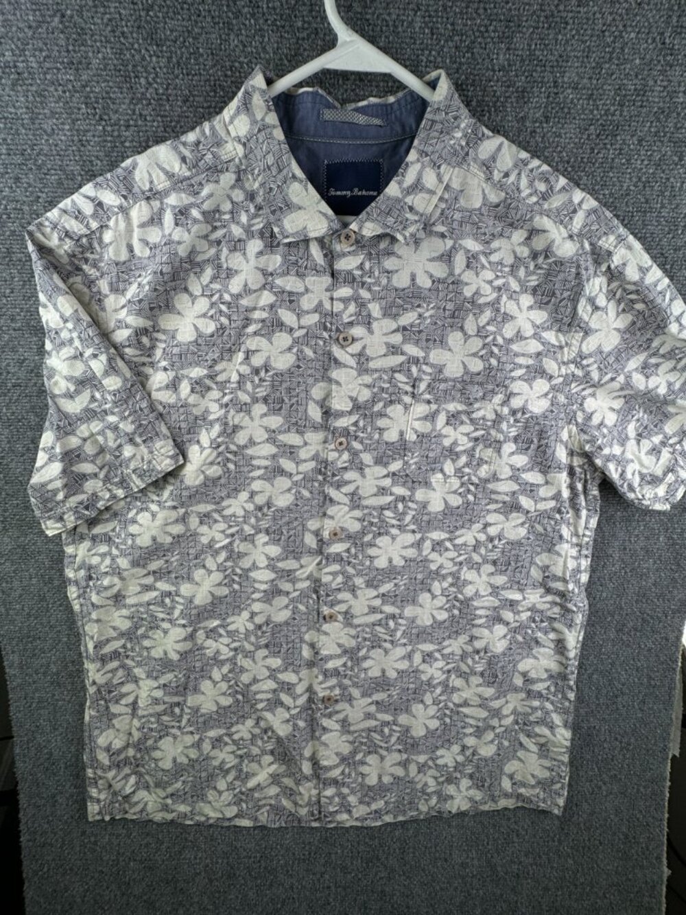 Tommy Bahama Floral Short Sleeve Button Up Shirt XL Silk Cotton Ivory Gray Men